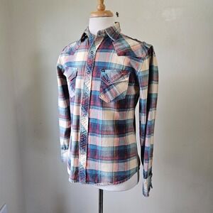 SALT VALLEY Western Mens Plaid Snap Front Long Sleeve Cotton Flannel Shirt S
